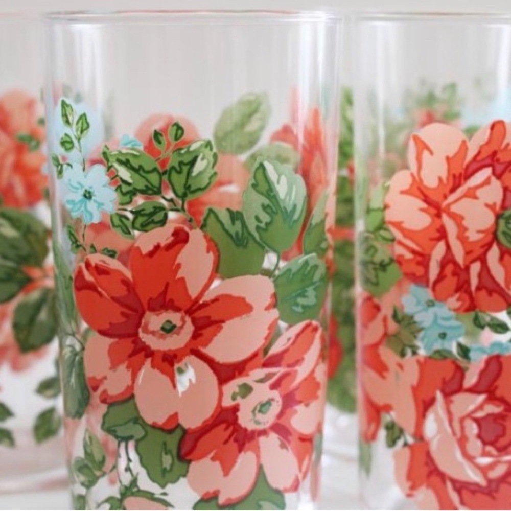 Rare 🌺🎁 EUC Pioneer Woman Vintage Floral Drinking Glasses Tumblers, Set of 4 - Picture 6 of 7